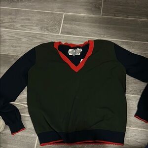 Women Green and Red V-Neck Sweater as is has a small mark Preloved